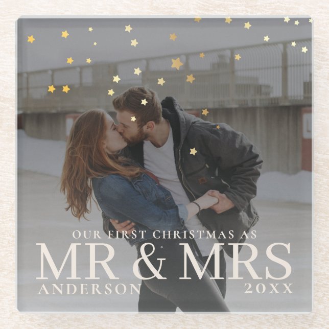 Posavasos De Vidrio Foto de una pareja oscura con estrellas para Navid (Anverso)