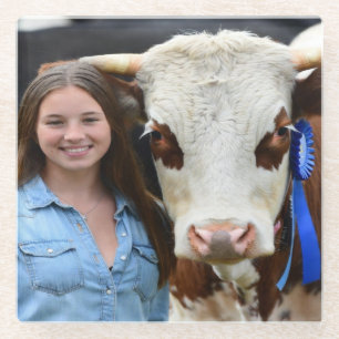 Posavasos De Vidrio Foto de vaca de exposición de ganado personalizada