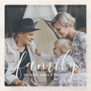 Posavasos De Vidrio Foto familiar personalizada con nombre personaliza