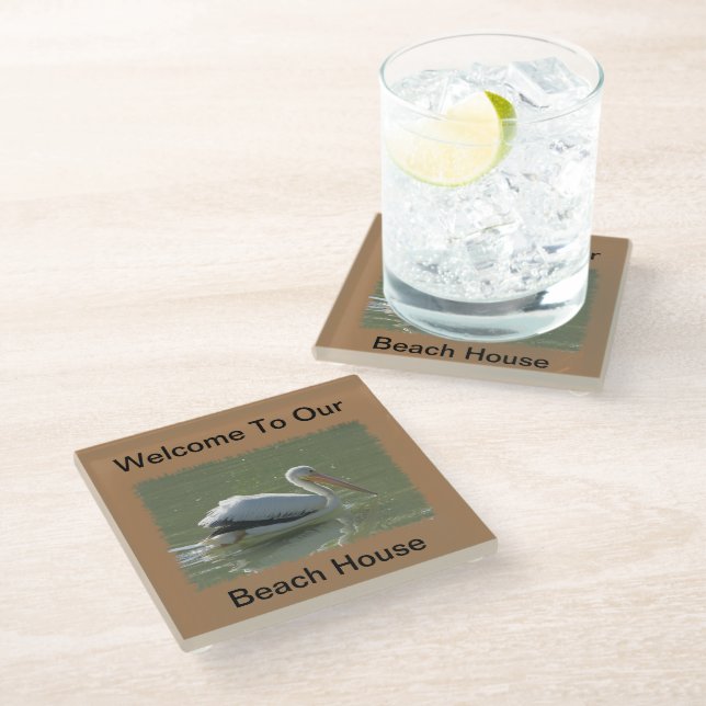 Posavasos De Vidrio Foto Pelican Coastal Bird Summer Beach House (Angular)