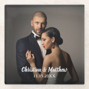 Posavasos De Vidrio Foto personalizada de novia y novio