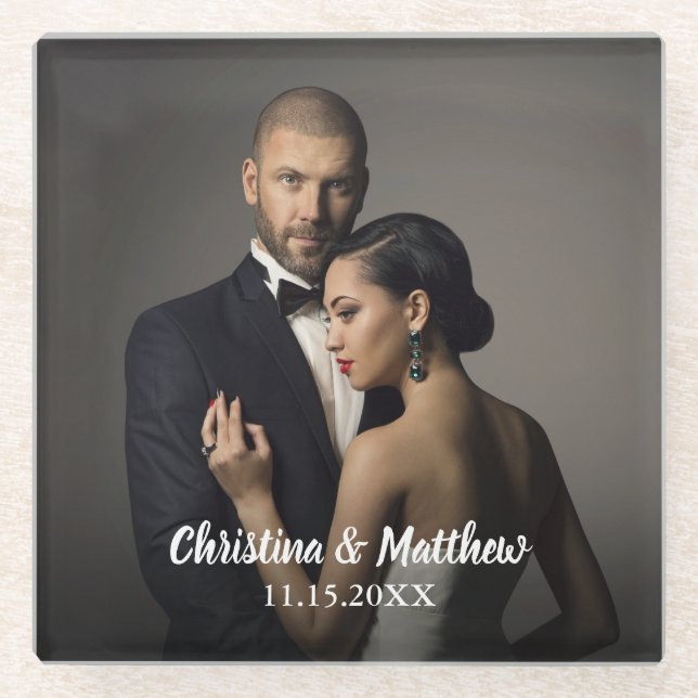 Posavasos De Vidrio Foto personalizada de novios (Anverso)