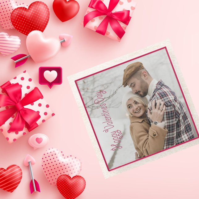 Posavasos De Vidrio Foto personalizada de San Valentín (Valentine Day Personalized Photo Pink Gift Glass Coaster)