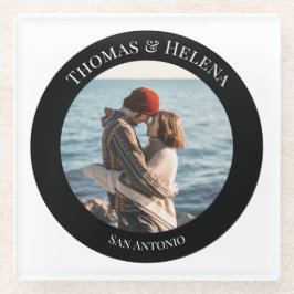 Posavasos De Vidrio Foto personalizada en círculo negro con textos