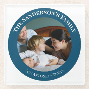 Posavasos De Vidrio Foto personalizada en Círculo turquesa con textos
