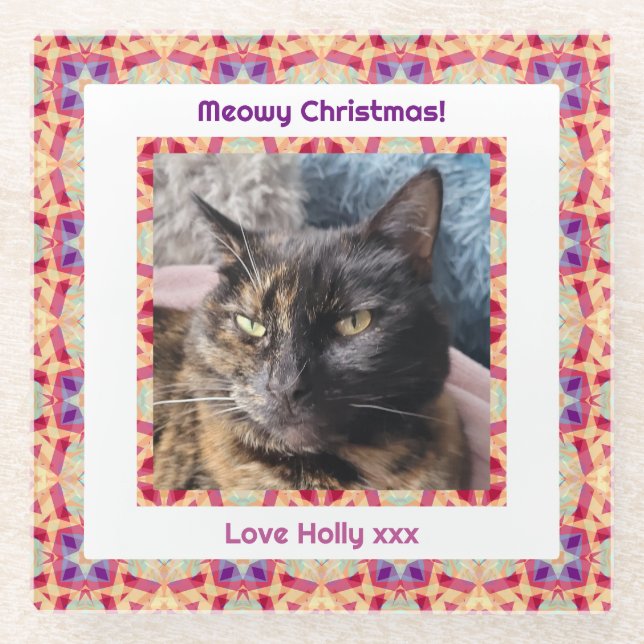 Posavasos De Vidrio Foto personalizado Merry Christmas Jolly Mascota C (Anverso)