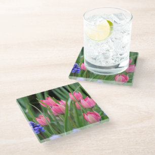 Posavasos De Vidrio Fotografía de las flores de tulipanes rosados de 