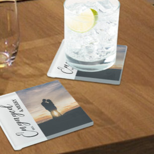 Posavasos De Vidrio Fotografía de Pareja de cerezo y de compromiso