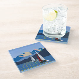Posavasos De Vidrio Fotografía de veleros y montañas