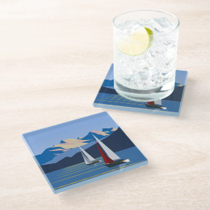 Posavasos De Vidrio Fotografía de veleros y montañas