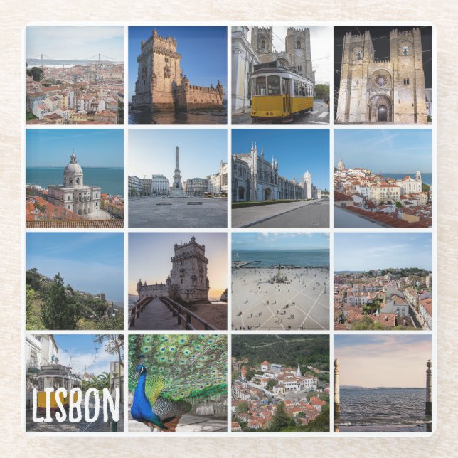 Posavasos De Vidrio Fotos de Lisboa mosaico, Portugal (Anverso)