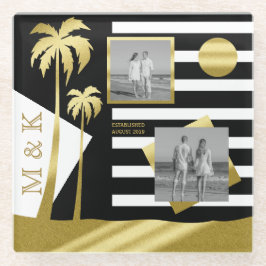 Posavasos De Vidrio Fotos en Instagram de Gold Tropical Palm Trees Bea