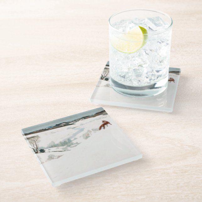 Posavasos De Vidrio Fox en la Nieve, 1935, de Newell Convers Wyeth (Angular)