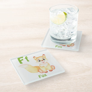 Posavasos De Vidrio Fox personaliza ABC: Letra F - Añadir tu nombre