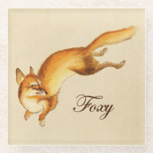 Posavasos De Vidrio "Foxy" - Esbozo japonés vintage de un zorro