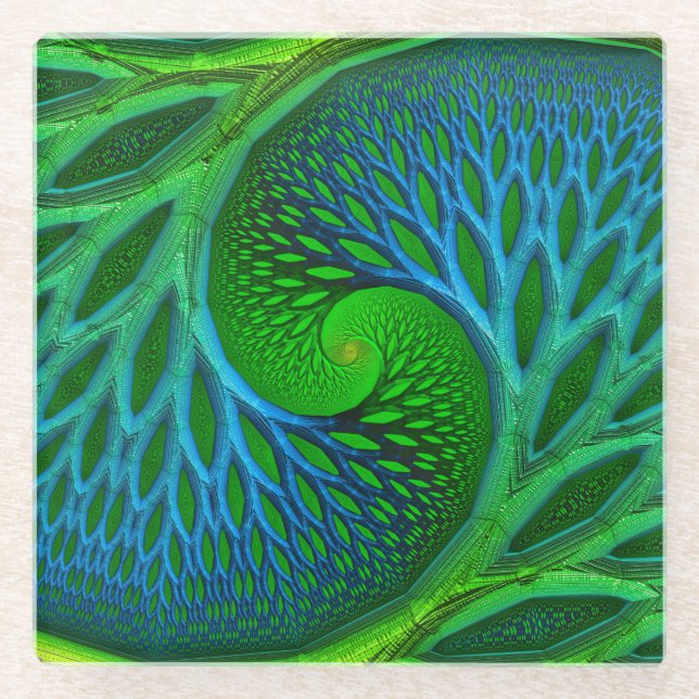 Posavasos De Vidrio Fractal De Espiral De Árbol De Vida (Anverso)