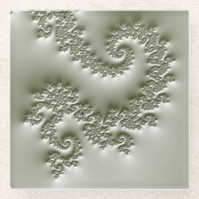 Posavasos De Vidrio Fractal verde pálido (Anverso)