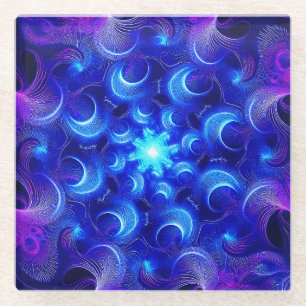 Posavasos De Vidrio Fractales de Luna Creciente Azul