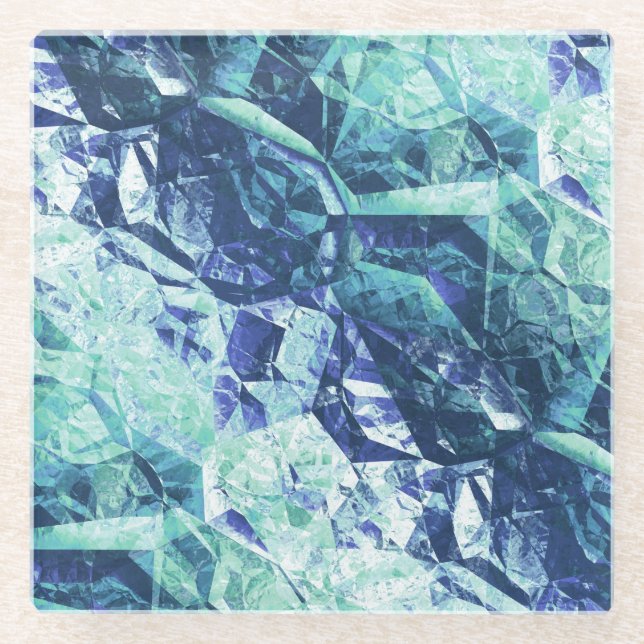 Posavasos De Vidrio fragments of memories - cobalt blue and mint teal (Anverso)