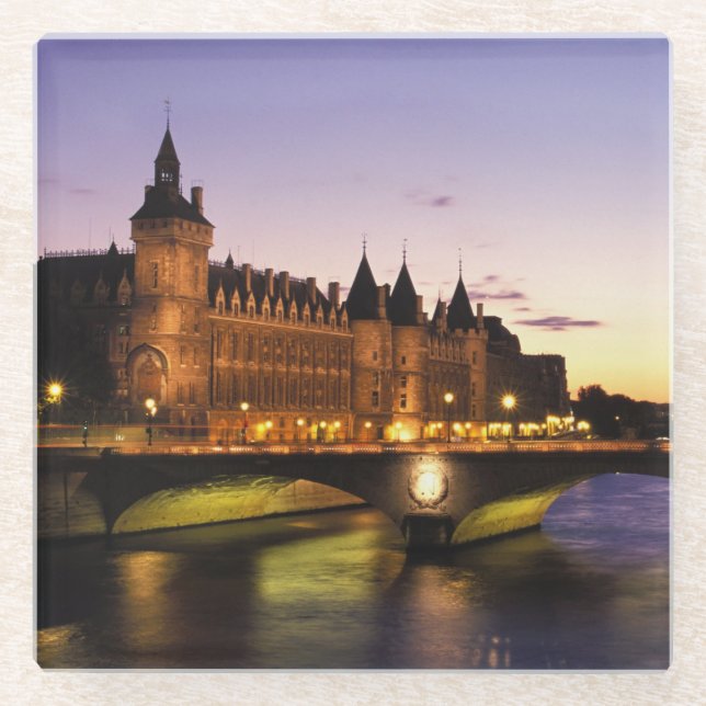 Posavasos De Vidrio Francia, París, el Sena y la Conciergía (Anverso)