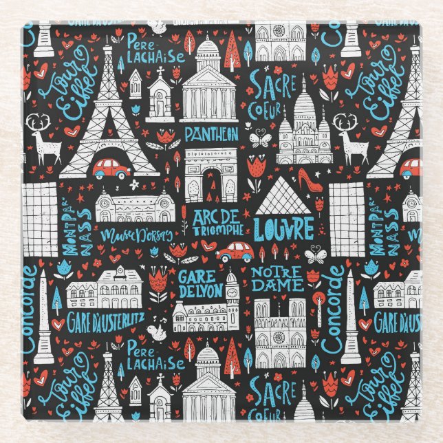 Posavasos De Vidrio Francia| Patrón de símbolos (Anverso)