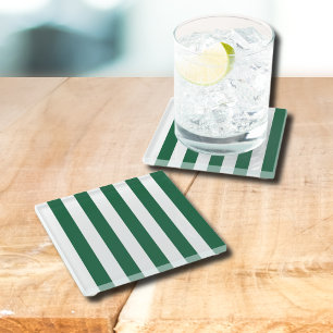 Posavasos De Vidrio Frasco clásico de época franjas verde y blanca