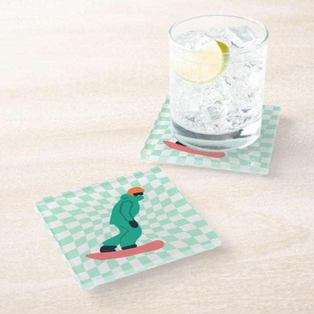 Posavasos De Vidrio Freerid Snowboarder En Green Suit Checkpoint (Angular)