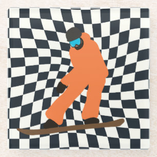 Posavasos De Vidrio Freerid Snowboarder En Naranja Suit Checkered