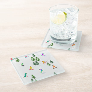 Posavasos De Vidrio Freeride Snowboarder Ilustracion Snowboarding