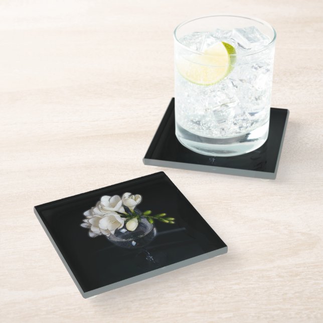 Posavasos De Vidrio freesia blanca en un vaso (Angular)