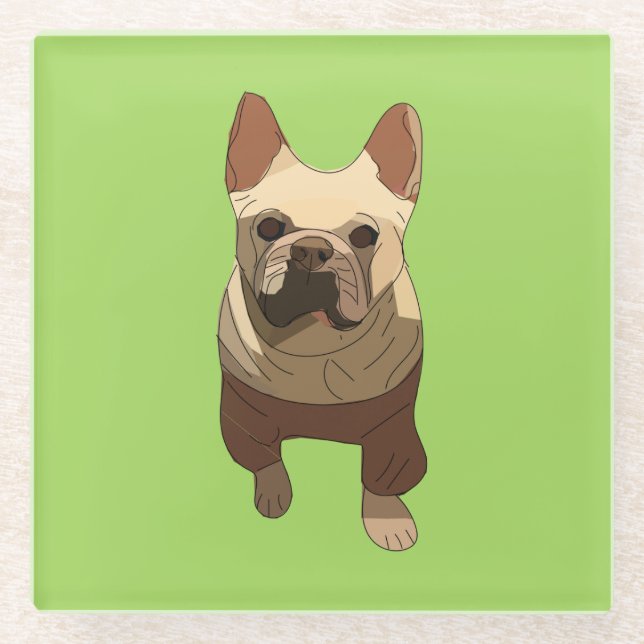 Posavasos De Vidrio French Bulldog, Lime Green (Anverso)