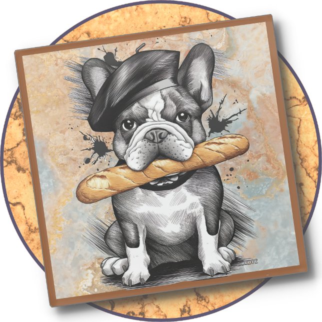 POSAVASOS DE VIDRIO - Frenchie en un posavasos con (Subido por el creador)
