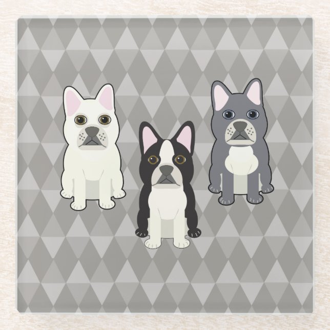 Posavasos De Vidrio Frenchies Gray Diamonds (Anverso)