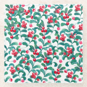 Posavasos De Vidrio Fresas silvestres acuáticas, patrón sin costuras.