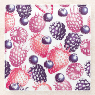 Posavasos De Vidrio Frescos Berries: Colorido Fondo Vintage.