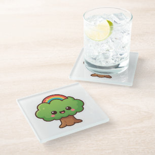Posavasos De Vidrio Friendly Kawaii Tree