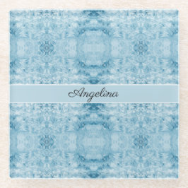 Posavasos De Vidrio Frio Ártico | Patrón de plumas azules y blancas Pe