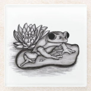 Posavasos De Vidrio Froggy con Lotus Flower