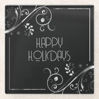 Posavasos De Vidrio Frontera Floral Metálica Felices Fiestas