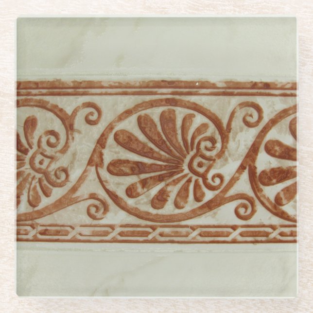 Posavasos De Vidrio Frontera mediterránea ornamental de Brown (Anverso)