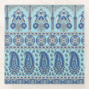 Posavasos De Vidrio Frontera Paisley Asiática: Diseño Tradicional.