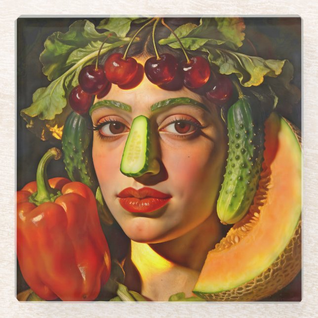 Posavasos De Vidrio Fruits of Expression – A Surreal Portrait (Anverso)