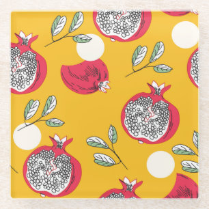 Posavasos De Vidrio Fruta de Garnet: Patrón de Vintage de mano.