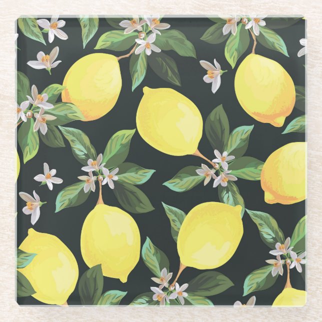 Posavasos De Vidrio Fruta limón: Diseño de patrones sin foco (Anverso)
