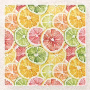 Posavasos De Vidrio Frutas Cítricas Lima Limón Naranja Toronja