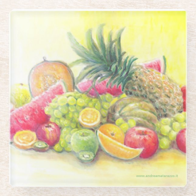 Posavasos De Vidrio Frutas felices (Anverso)