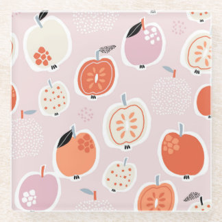 Posavasos De Vidrio Fruto de manzana, abstracto, patrón de verano