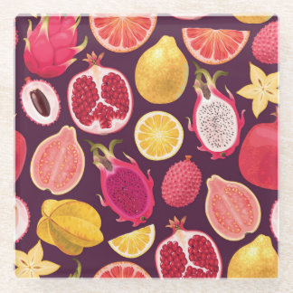 Posavasos De Vidrio Frutos exóticos: patrón incoloro y sin costuras