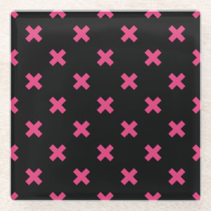 Posavasos De Vidrio Fuchsia cruza puntos en negro