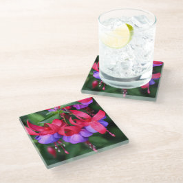 Posavasos De Vidrio Fuchsia púrpura con floral Sepúlceras rosas